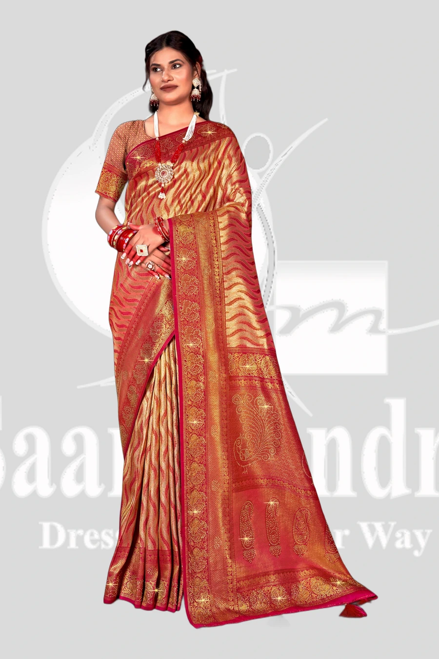 Silk - Crimson Red Saree with Rich Zari Woven Border - Fancy Meet